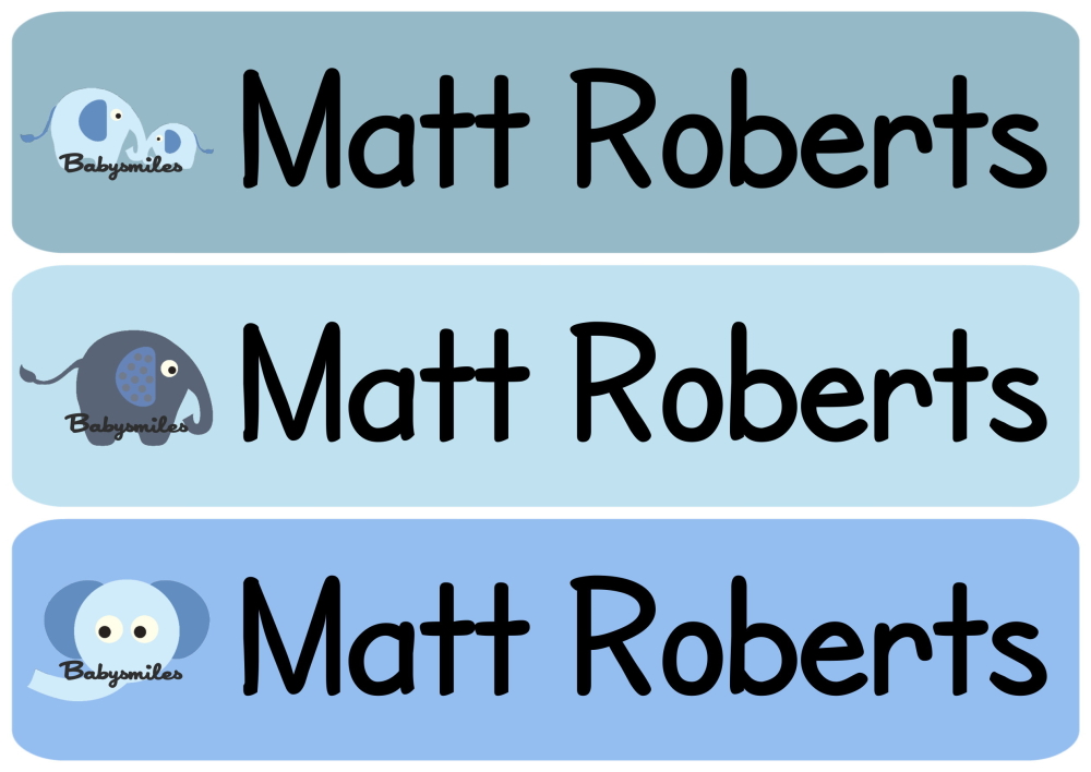 Baby Blue Elephant Rectangle Personalized Name Labels Baby Smiles Labels