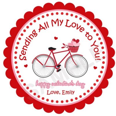 Valentine's Day Bicycle Personalized Stickers