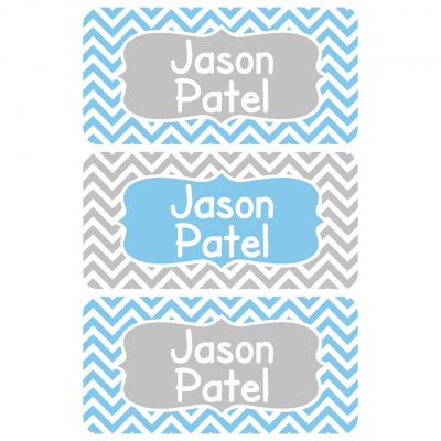 Blue and Grey Chevron Clothing Tag Labels