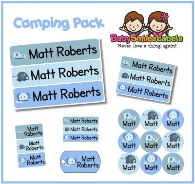 Baby Blue Elephant Camp Labels Pack
