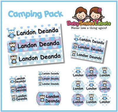 Polka Dot Owl Boy Camp Labels Pack