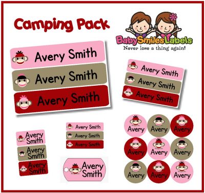 Sock Monkey Girl Camp Labels Pack