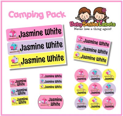 Super Cute Girly Birds Camp Labels Pack