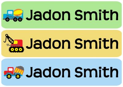 Construction Trucks Rectangle Personalized Name Labels