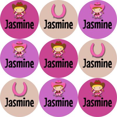 Lil Cool Cowgirls Round Personalized Name Labels