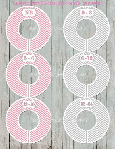 Custom Closet Dividers - Newborn to 24 Months - Pink Grey Chevron Pattern 104