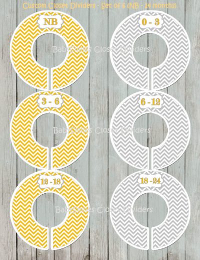 Custom Closet Dividers - Newborn to 24 Months - Baby Yellow Grey Chevron Pattern 105