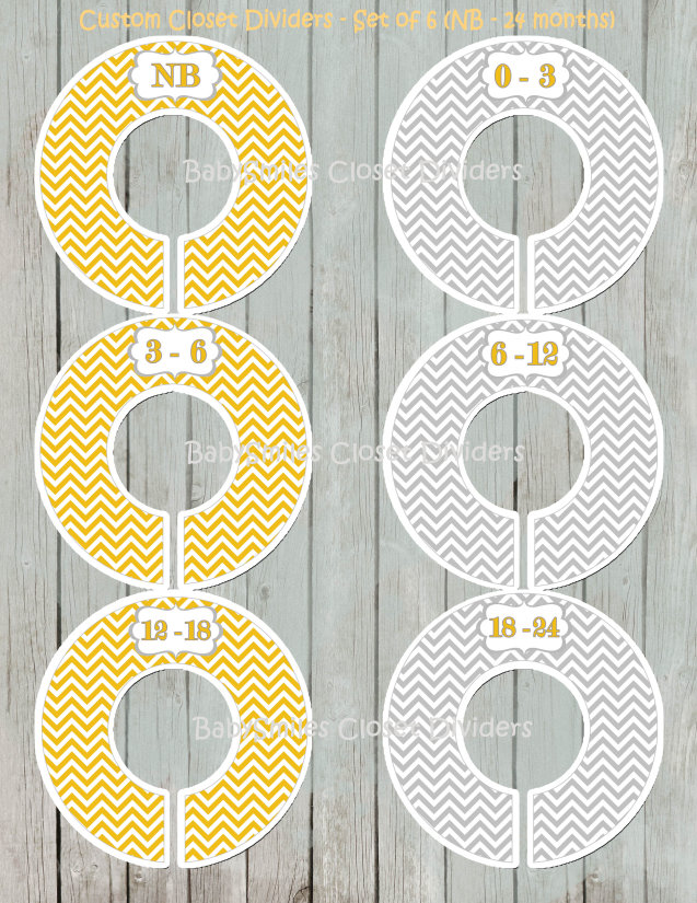 Custom Closet Dividers - Newborn to 24 Months - Baby Yellow Grey Chevron Pattern 105