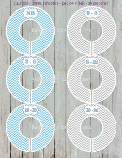 Custom Closet Dividers - Newborn to 24 Months - Baby Blue Grey Chevron Pattern 107
