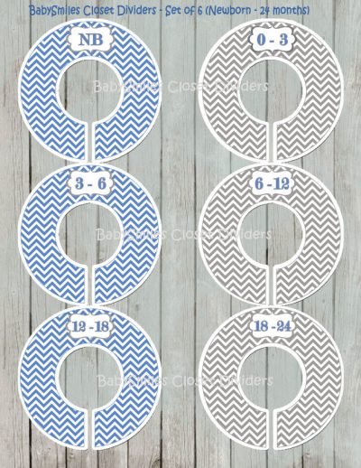 Custom Closet Dividers - Newborn to 24 Months - Navy Blue and Grey Chevron Pattern 108