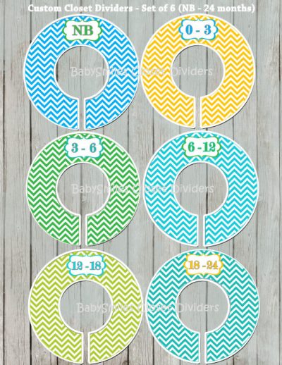Custom Closet Dividers - Newborn to 24 Months - Beautiful Colorful Boy Chevron Patterns 109