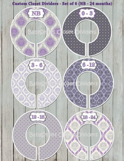 Custom Closet Dividers - Newborn to 24 Months - Beautiful Purple Grey Damask 111