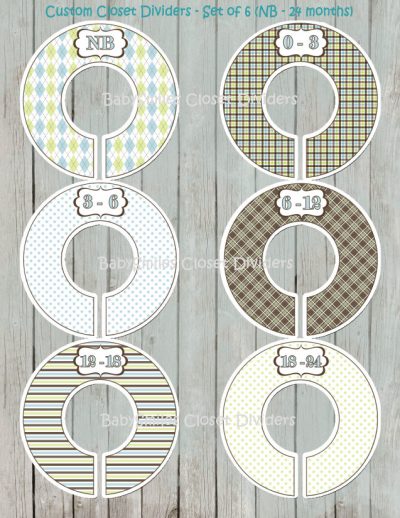 Custom Closet Dividers - Newborn to 24 Months - Sweet Baby Blue, Green and Brown Patterns 113