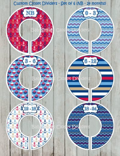 Custom Closet Dividers - Newborn to 24 Months - Nautical Pattern 116