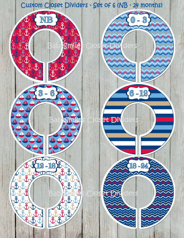 Custom Closet Dividers - Newborn to 24 Months - Nautical Pattern 116