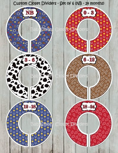 Custom Closet Dividers - Newborn to 24 Months - Fun Cowboy Pattern 117
