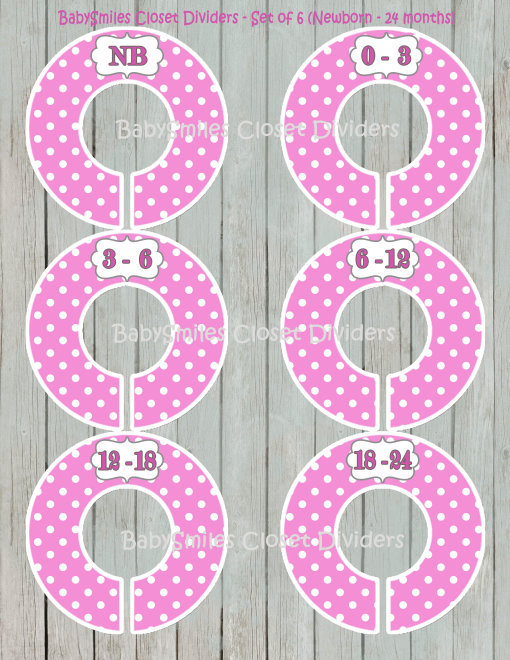 Custom Closet Dividers - Newborn to 24 Months - Pink Polka Dots 119