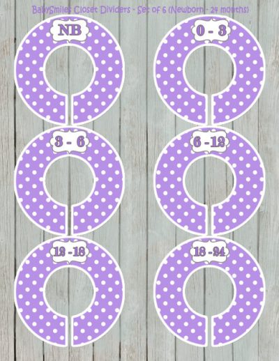 Custom Closet Dividers - Newborn to 24 Months - Purple Polka Dots 120