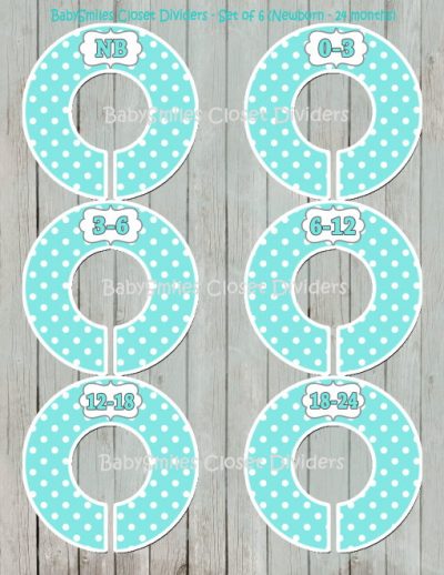 Custom Closet Dividers - Newborn to 24 Months - Turquoise Polka Dots 122
