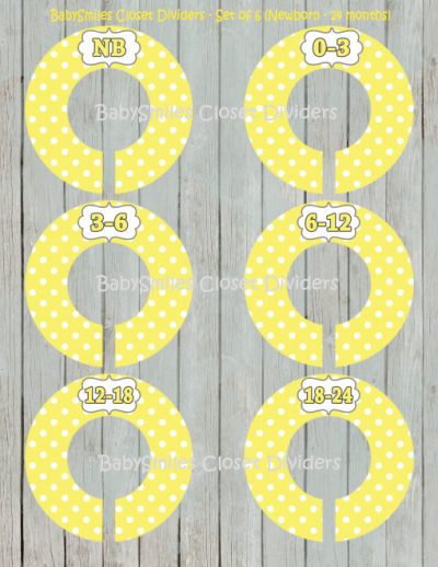 Custom Closet Dividers - Newborn to 24 Months - Yellow Polka Dots 124