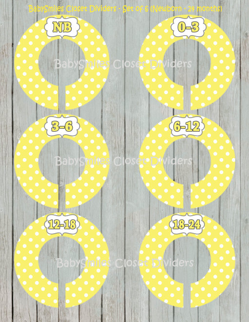 Custom Closet Dividers - Newborn to 24 Months - Yellow Polka Dots 124