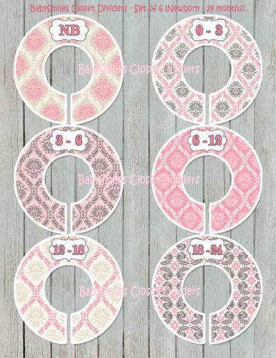 Custom Closet Dividers - Newborn to 24 Months - Pink Damask 126