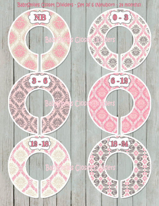 Custom Closet Dividers - Newborn to 24 Months - Pink Damask 126