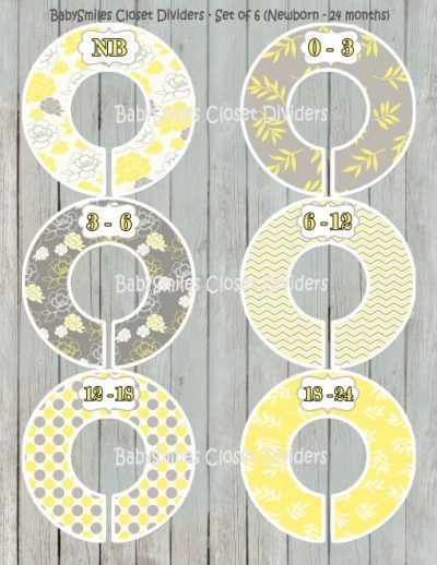 Custom Closet Dividers - Newborn to 24 Months - Yellow and Grey Flowers 129