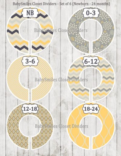 Custom Closet Dividers - Newborn to 24 Months - Beautiful Yellow and Grey Patterns 131