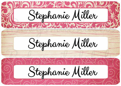 Fuchsia Pink Patterns Rectangle Personalized Name Labels