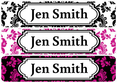 Pink Damask Iron On Labels