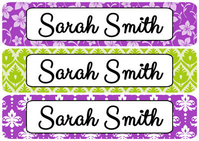 Purple Green Designs Rectangle Personalized Name Labels