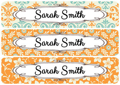 Orange Flowers Rectangle Personalized Name Labels
