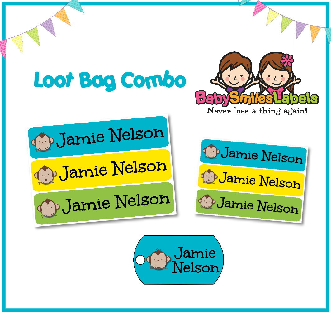 Adorable Monkey Boy Loot Bag Combo Baby Smiles Labels