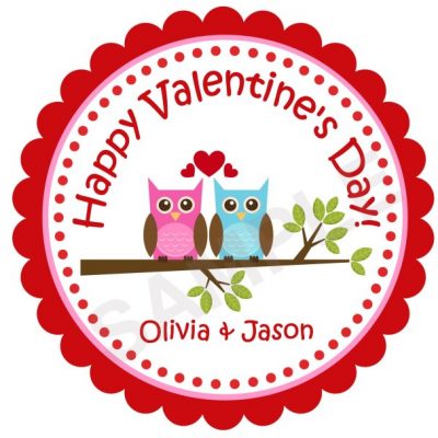 Valentine's Day Love Owls Personalized Stickers