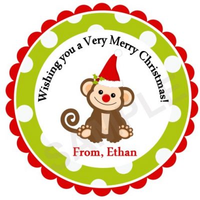 Cute Polka Dot Monkey Boy Personalized Stickers