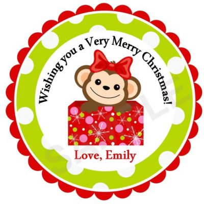 Cute Polka Dot Monkey Girl Personalized Stickers