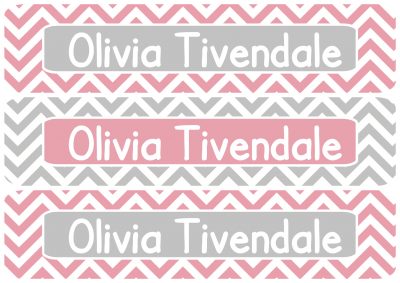 Pink & Grey Chevron Personalized Name Labels