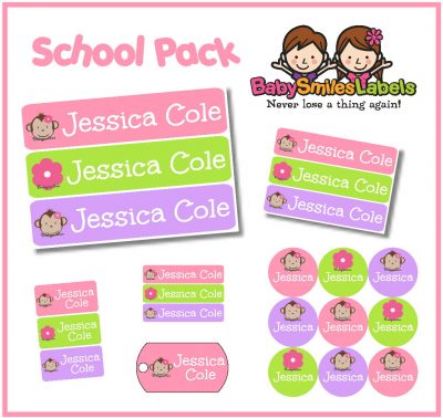 Adorable Monkey Girl School Labels Pack