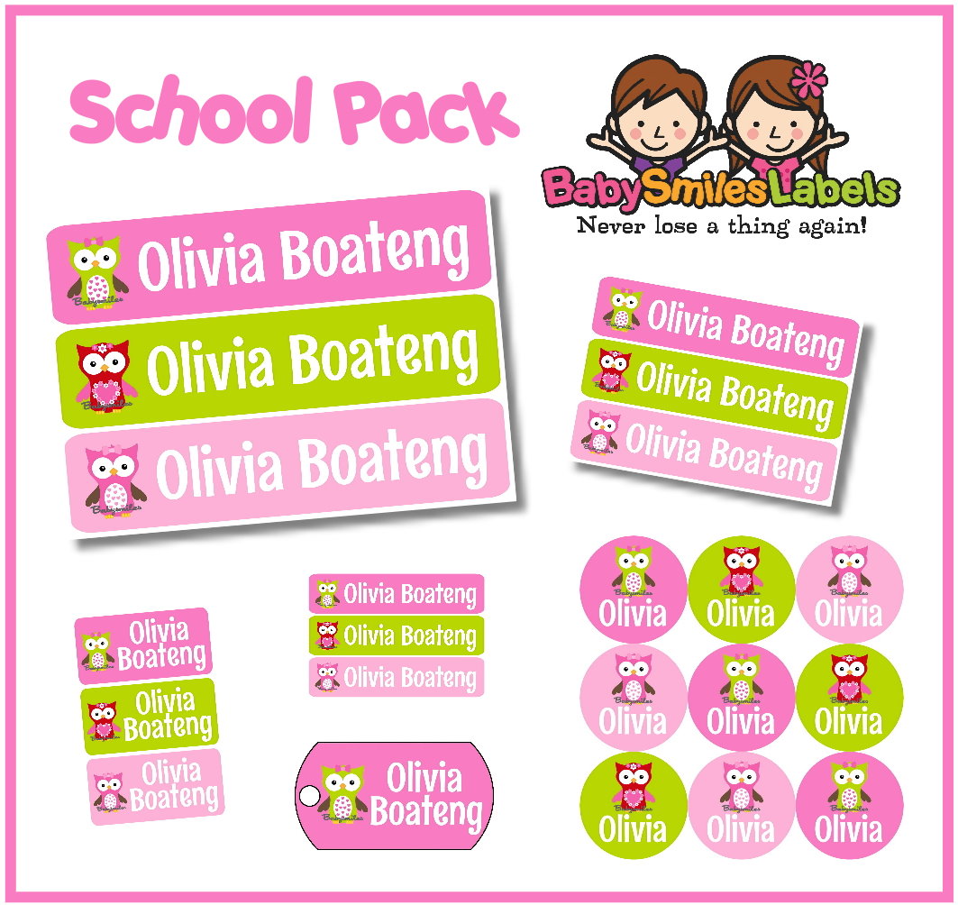 Adorable Owl Girl School Labels Pack