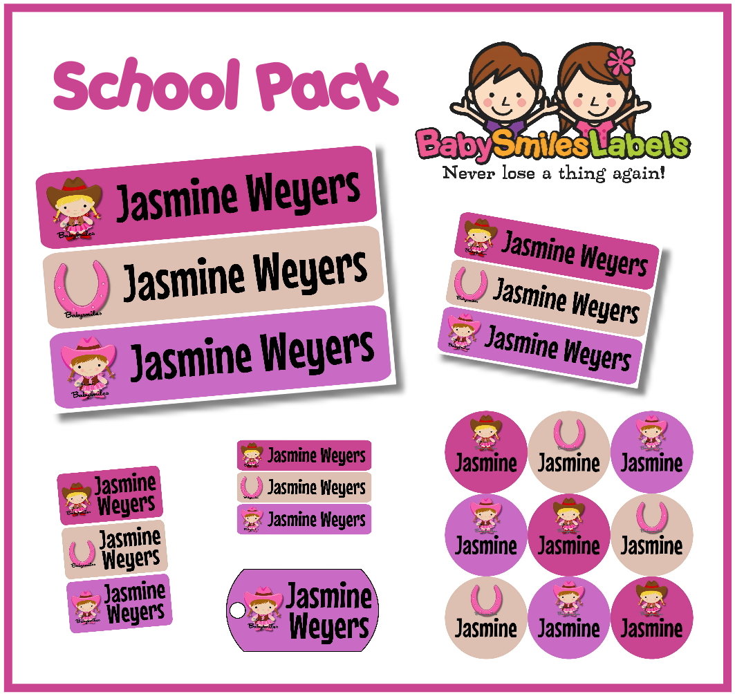 Lil Cool Cowgirls School Labels Pack