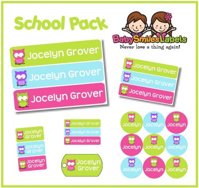 Cute Owl Girl School Labels Pack