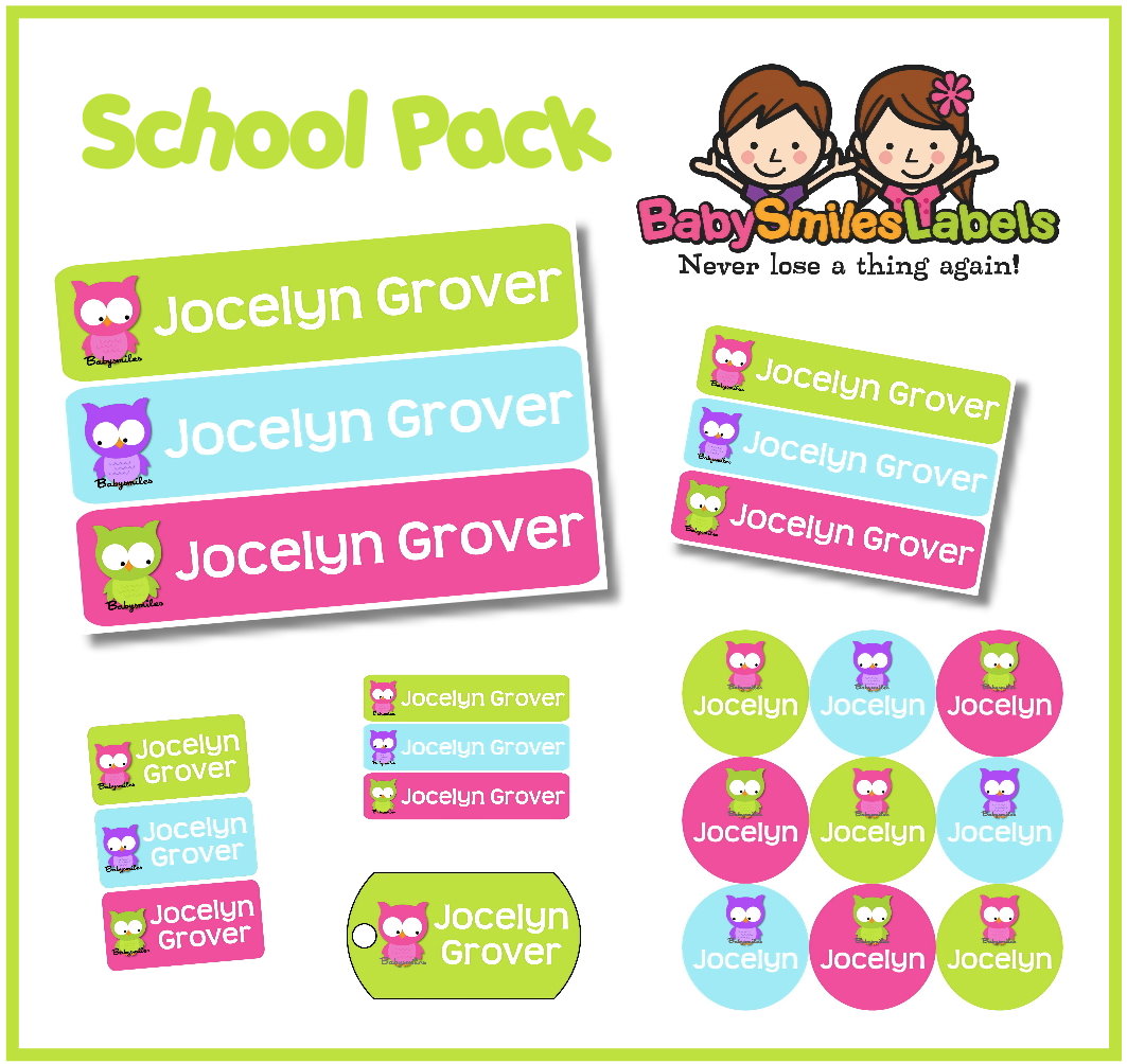 Cute Owl Girl School Labels Pack