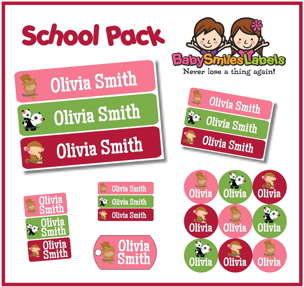 Cutie Animal Family School Labels Pack