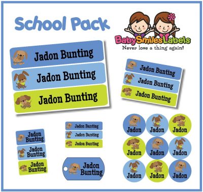 Cutie Dog Boy School Labels Pack