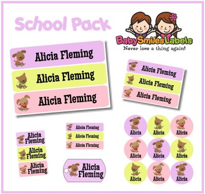 Cutie Dog Girl School Labels Pack
