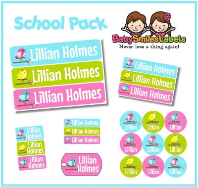 Lil Cute Girly Birds School Labels Pack