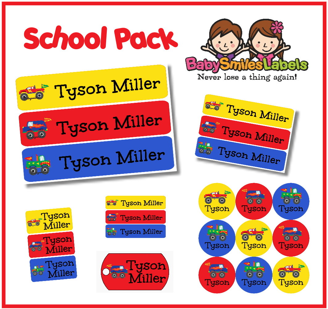 Monster Truck School Labels Pack