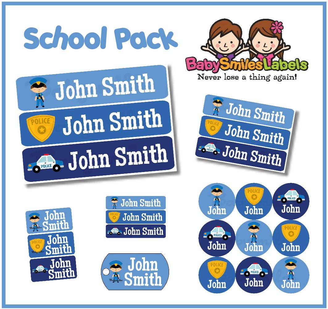 Police Heros School Labels Pack