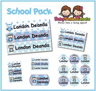 Polka Dot Owl Boy School Labels Pack